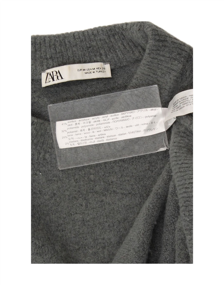 Zara Damen-Pullover, übergroß, Rundhalsausschnitt, Gr. 14, Mittelgrau, Acryl
