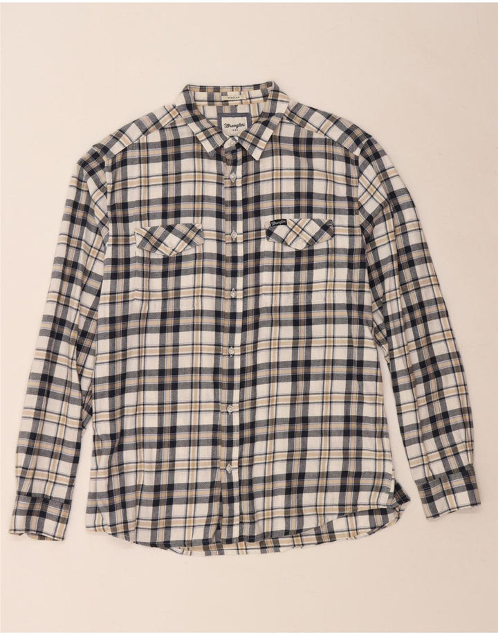 WRANGLER Herren-Flanellhemd mit normaler Passform, XL, weiß kariert, Baumwolle