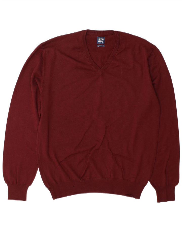 Boggi Herren-Pullover mit V-Ausschnitt, Größe L, Burgunderrot
