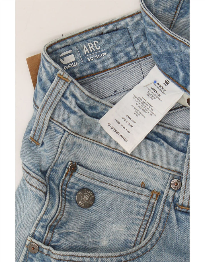 G-STAR Herren 3D Arc Distressed Banana Slim Jeans W34 L30 Blaue Baumwolle