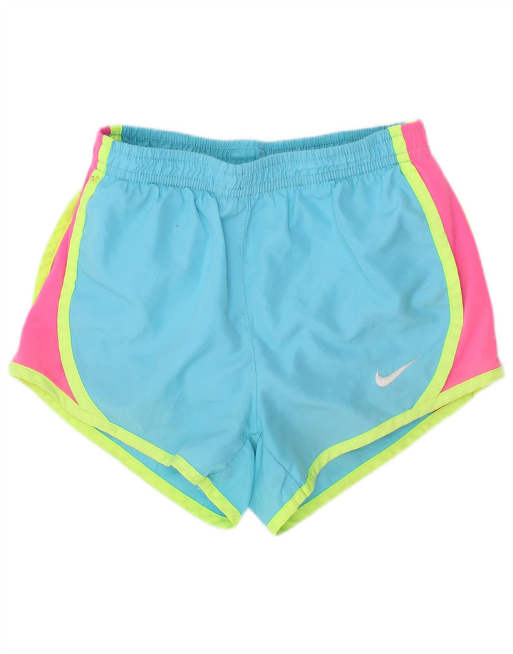 Nike Mädchen-Sportshorts, 5–6 Jahre, mittelblaues Farbblock-Polyester