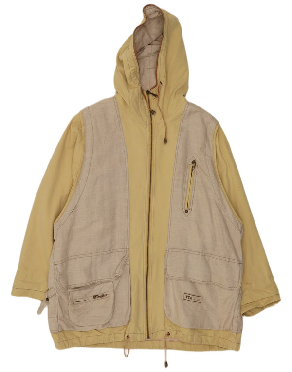 Vintage Damen Kapuzen-Windbreaker-Mantel UK 14 Großer gelber Farbblock
