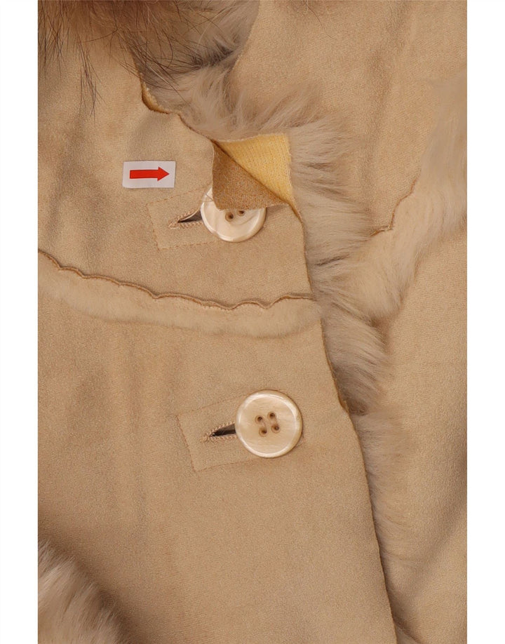 VINTAGE Sherpa-Mantel mit Kapuze für Damen, UK 14, Mittelbeige, Acryl