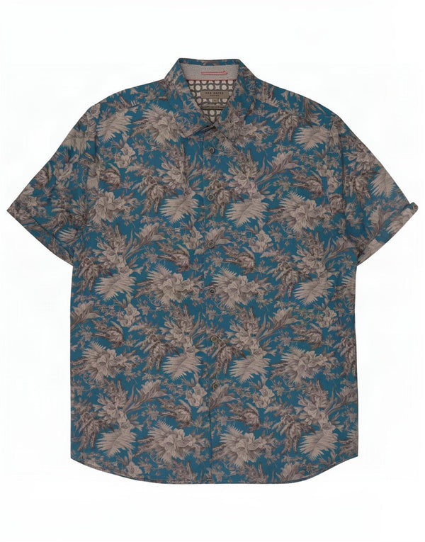 Ted Baker Hawaii-Kurzarmhemd für Herren, Größe 6 2XL, blaues Blumenmuster, Baumwolle