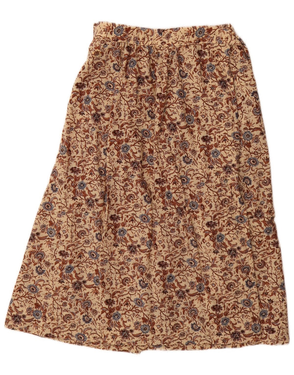 Vintage Damen High Waist A-Linie Rock IT 42 Medium W26 Beige geblümte Wolle
