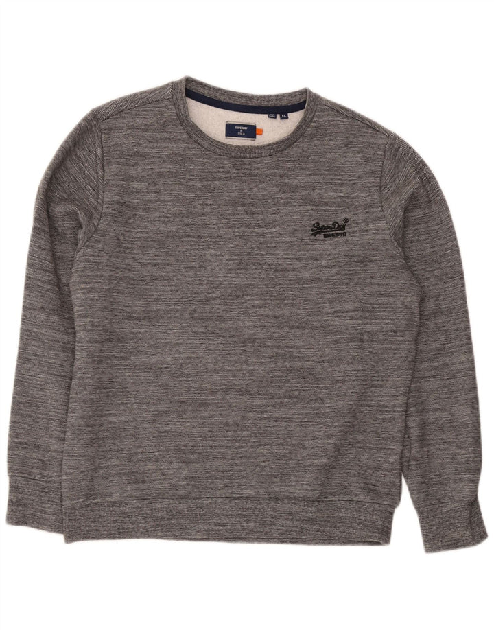Superdry Herren-Sweatshirt-Pullover XL aus grau gefleckter Baumwolle