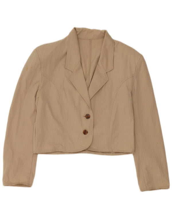 Stefanel Damen Crop 2 Button Blazer Jacke UK 16 Large Beige Polyester