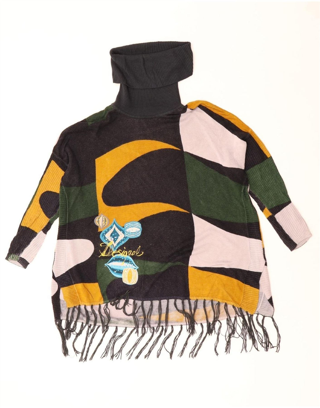 Desigual Damen-Pullover mit Rollkragen, Gr. 10, klein, grün, geometrisch