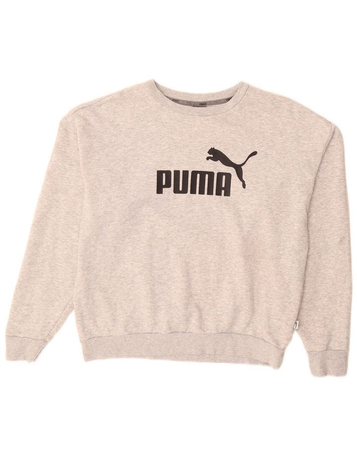 PUMA Damen Graphic Sweatshirt Pullover UK 14 Mittelgrau gefleckte Baumwolle