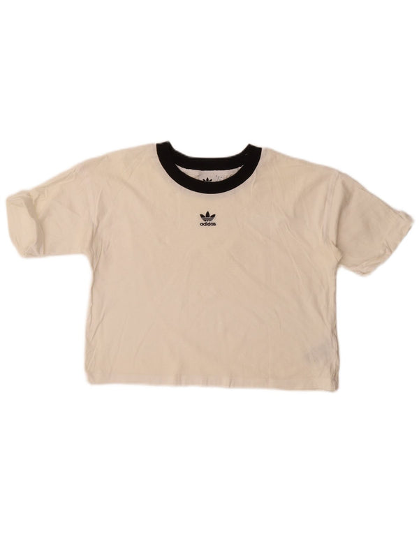 Adidas Damen Crop T-Shirt Top UK 16 Large Weiß Colourblock Baumwolle