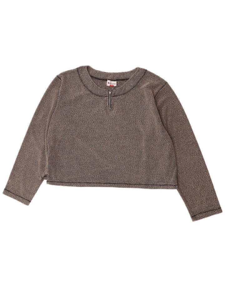 Champion Damen Crop Top Langarm UK 16 Large Grau geflecktes Polyester