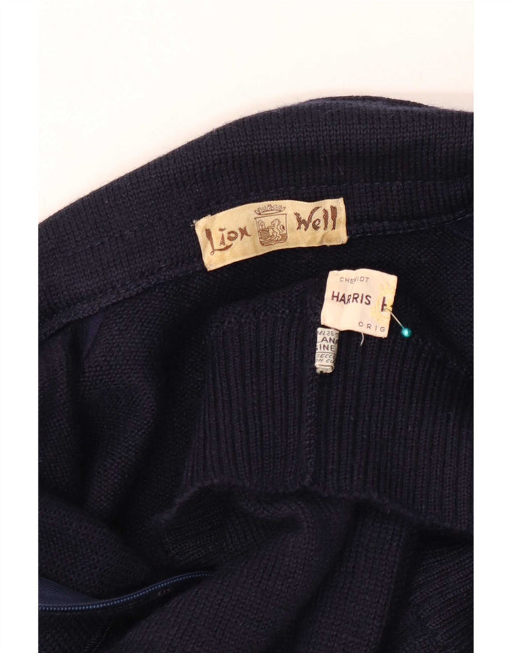 Vintage Mens Full Zip Cardigan Sweater Large Navy Blue Wool