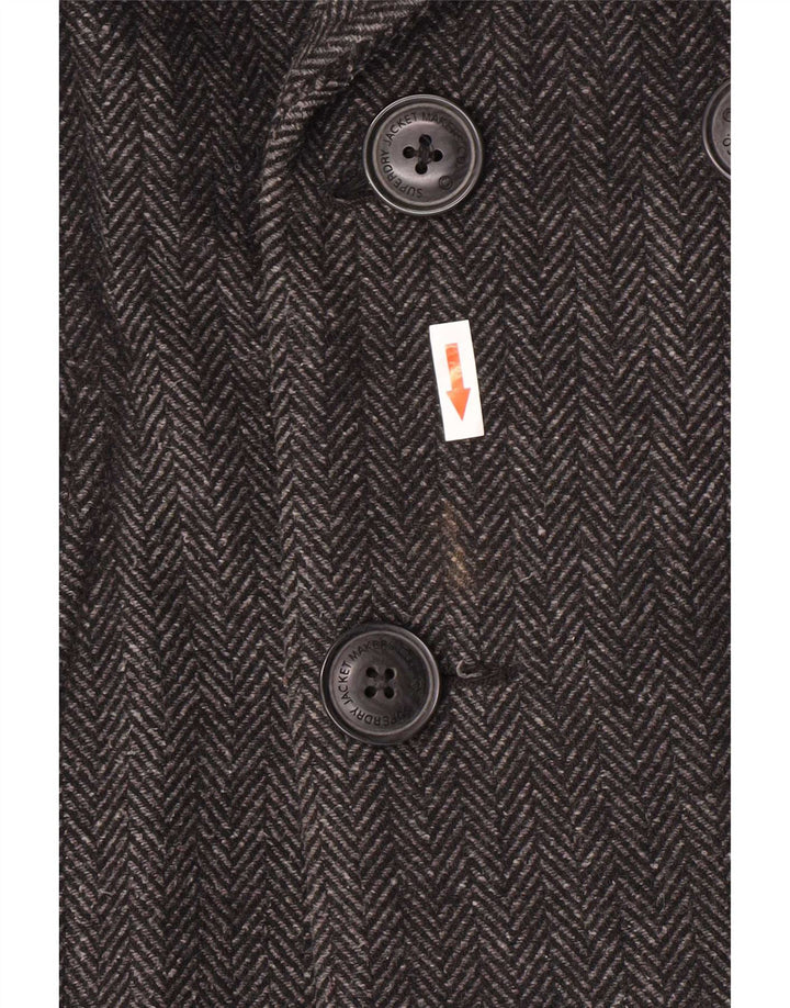 Superdry Herren Pea Coat UK 40 Large Grey Herringbone Wool Classic