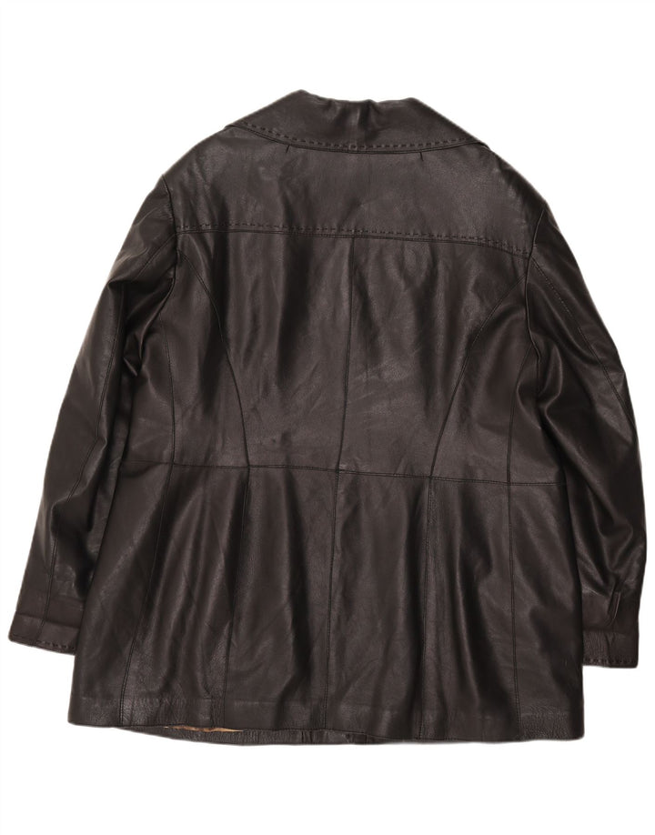 Vintage Damen Ledermantel UK 16 Großes schwarzes Leder