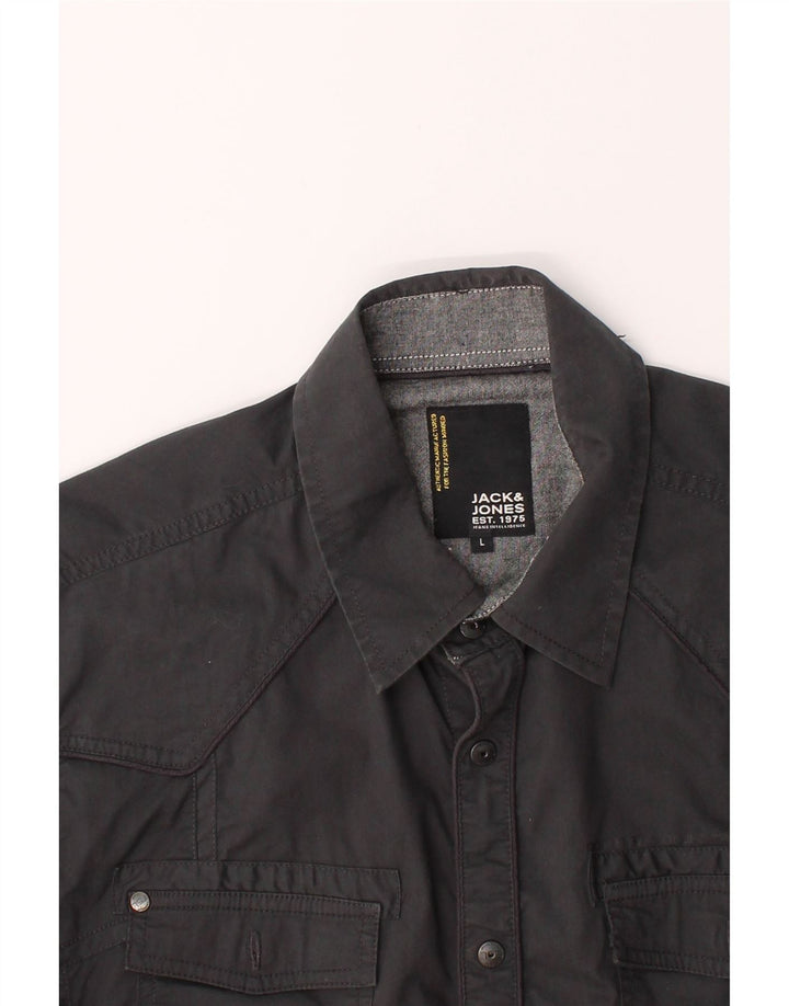 JACK & JONES Mens Graphic Shirt Large Black Vintage Jack & Jones and Second-Hand Jack & Jones from Messina Hembry 