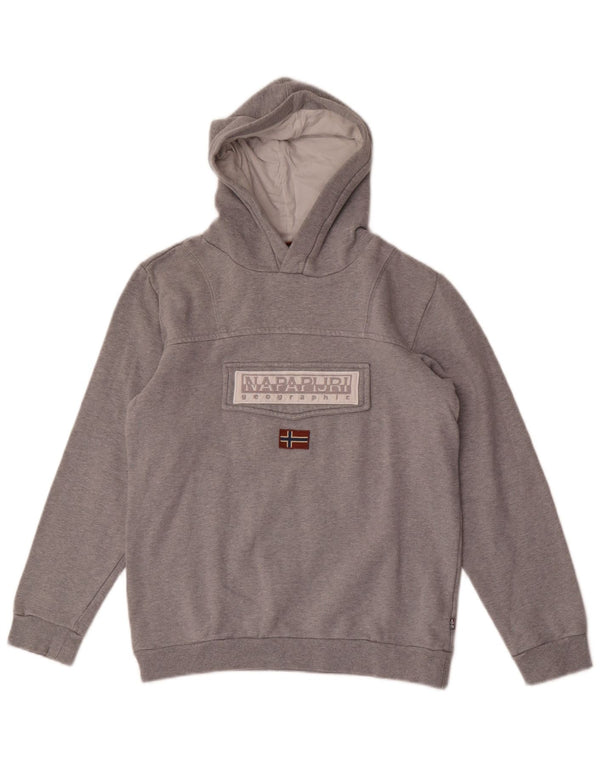 Napapijri Boys Geographic Graphic Hoodie Jumper 13-14 Years Grey Flecked