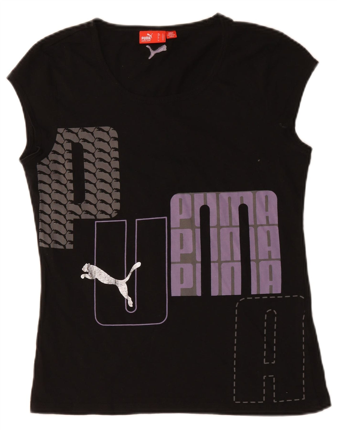 Puma Damen Grafik T-Shirt Top UK 14 Large Schwarz