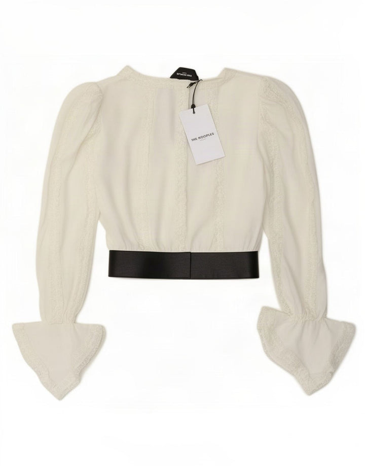 The Kooples Damen-Langarm-Crop-Bluse-Top, Größe 2, mittelweiß, Designer