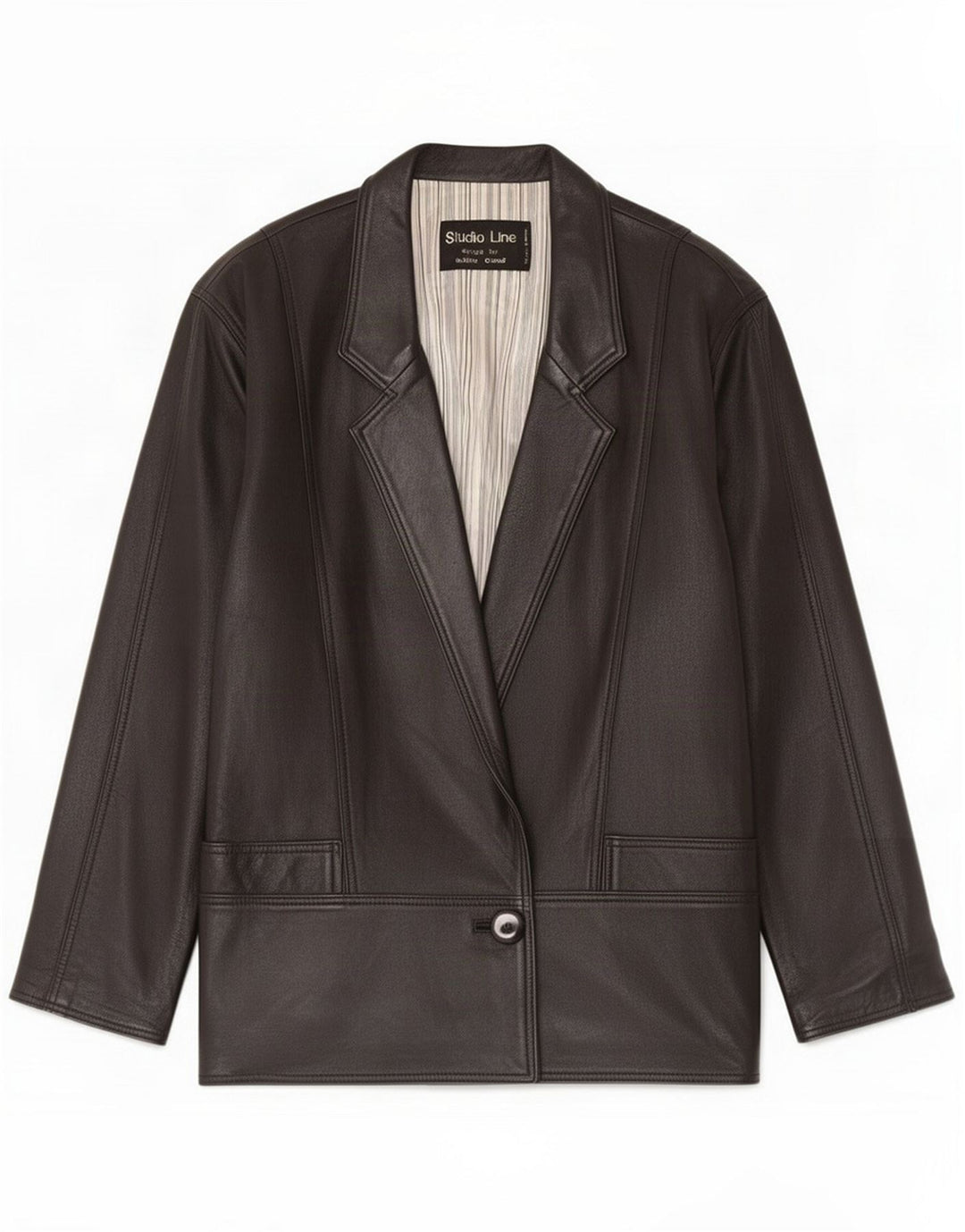 Vintage Damen 1-Knopf-Lederblazerjacke IT 40 Small Black