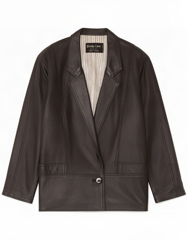 Vintage Damen 1-Knopf-Lederblazerjacke IT 40 Small Black