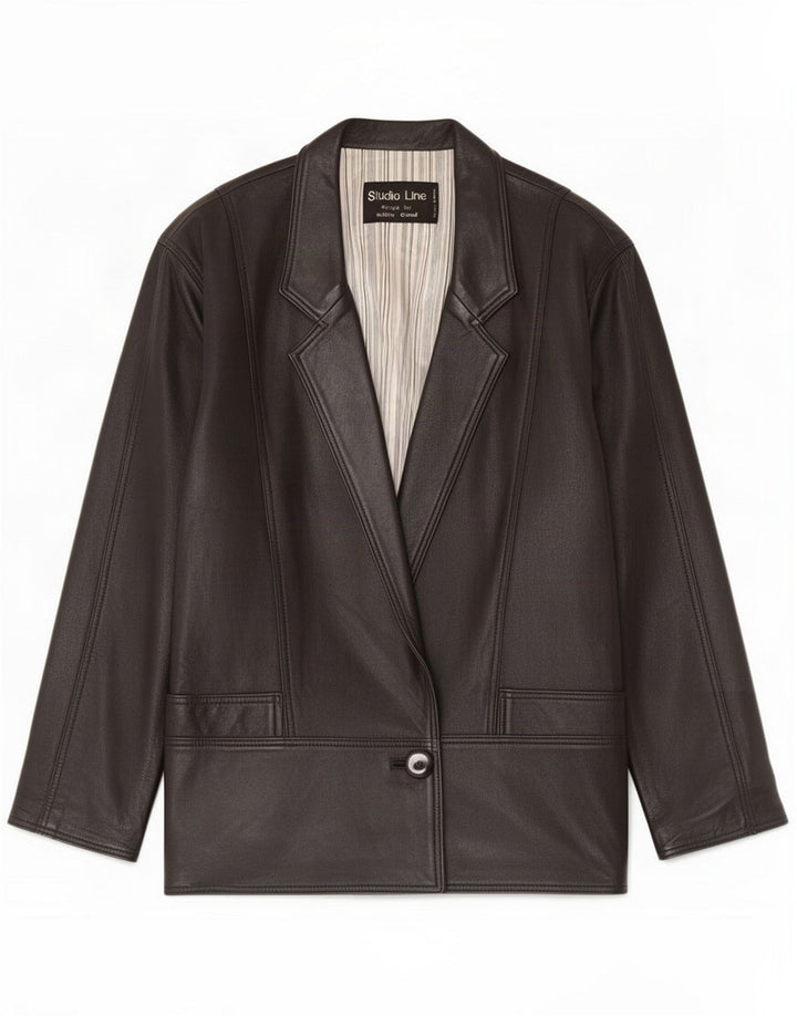 Vintage Damen 1-Knopf-Lederblazerjacke IT 40 Small Black