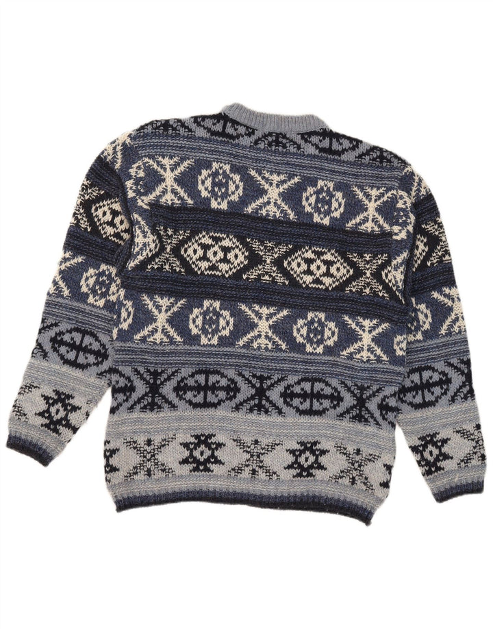Vintage Herren Pullover mit Rundhalsausschnitt IT 48 Mittelblaue Fair-Isle-Wolle