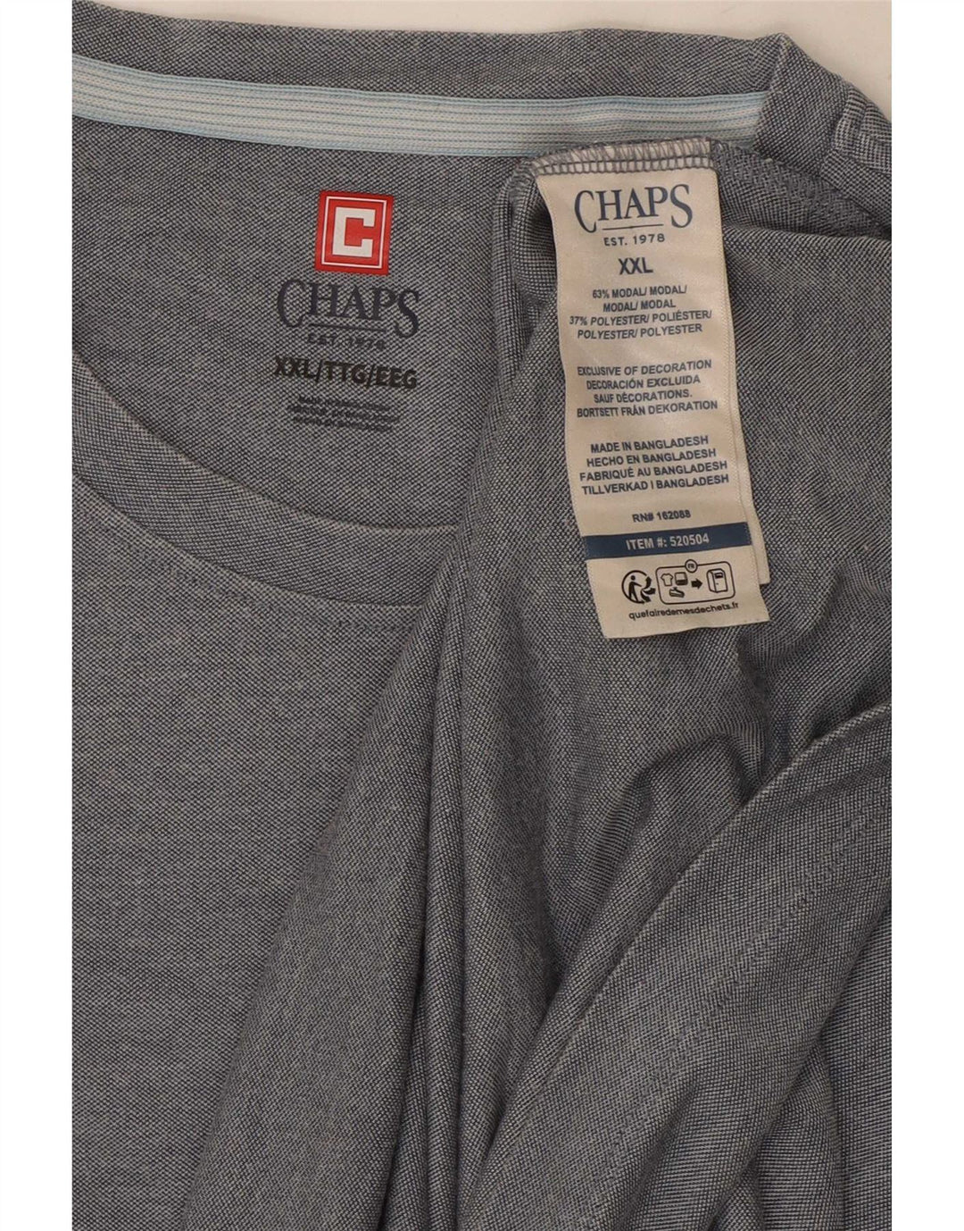 Chaps Herren T-Shirt Top 2XL Grau Modal