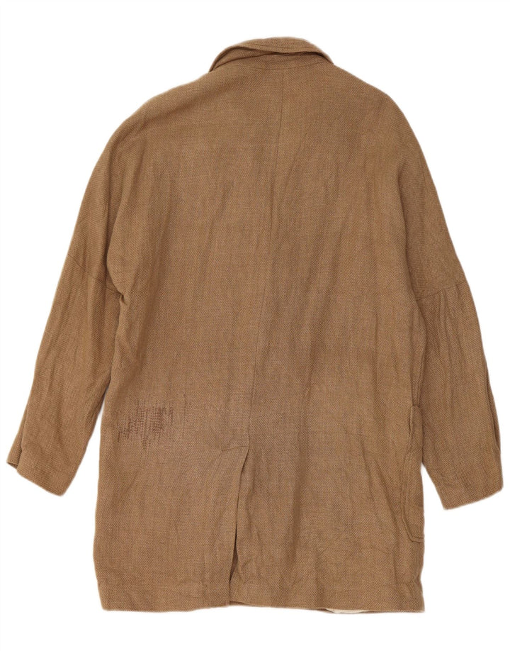 Langer zweireihiger Blazer für Damen von Zara, UK 14, mittelbraunes Leinen