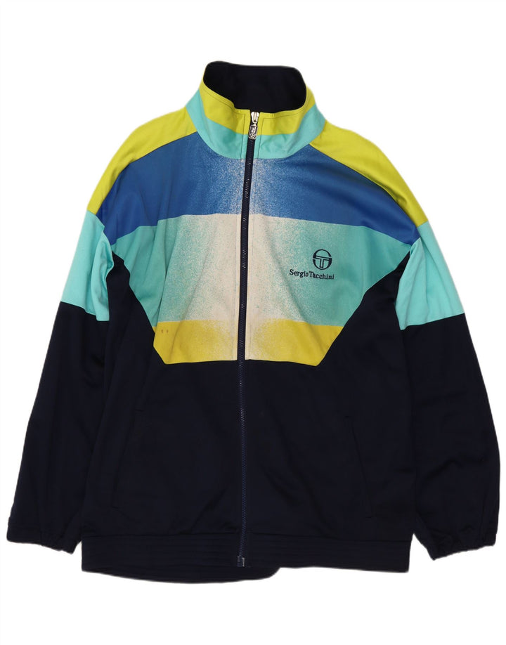 Sergio Tacchini Herren-Trainingsanzug-Top-Jacke IT 52 Large Navy Blue Retro