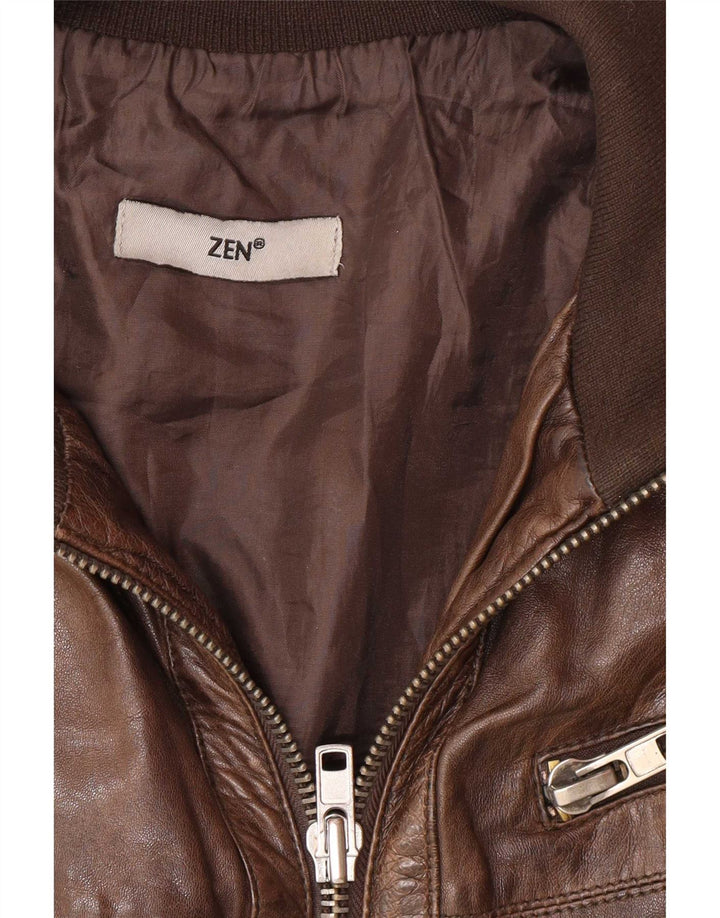 Zen Herren Lederjacke UK 40 Großes braunes Leder