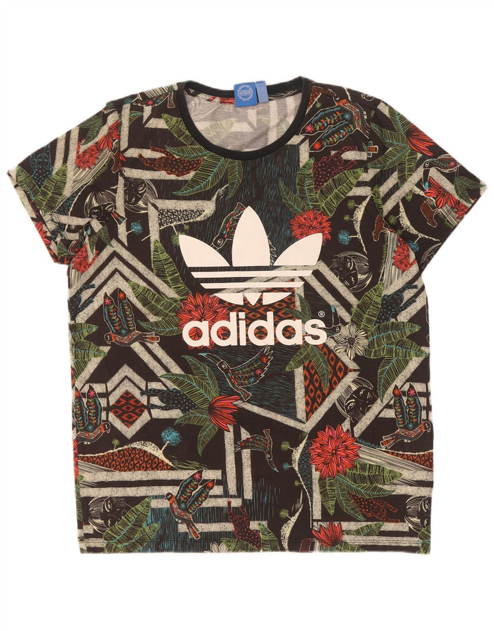 Adidas Damen Grafik T-Shirt Top UK 14 Medium Mehrfarbig Blumen