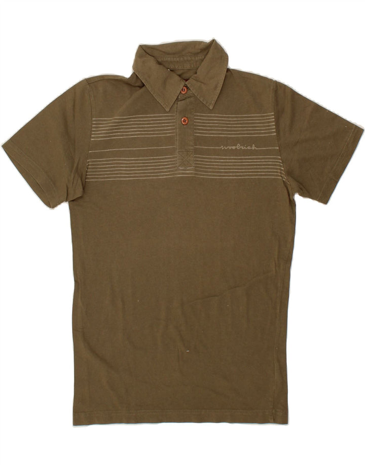 WOOLRICH Mens Polo Shirt Small Khaki Striped Cotton Vintage Woolrich and Second-Hand Woolrich from Messina Hembry 