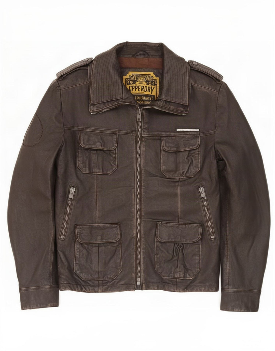 Superdry Herren Militärlederjacke UK 40 Large Braun