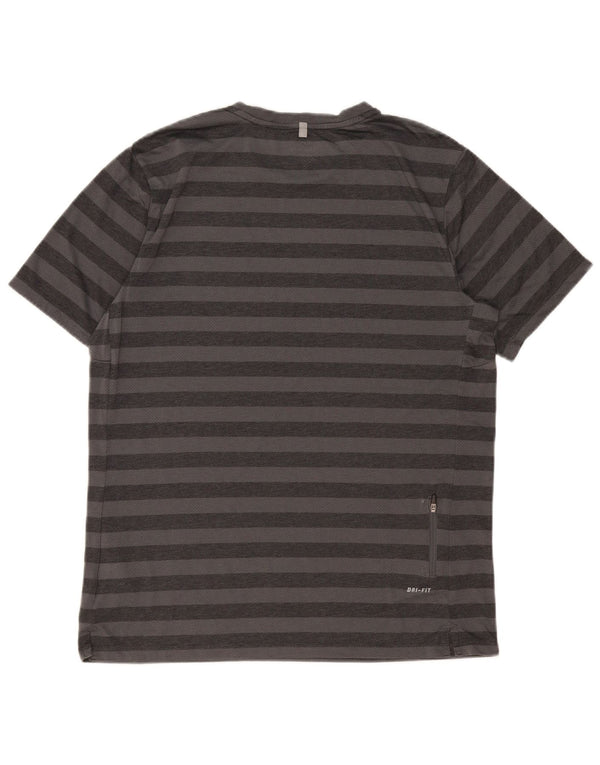 Nike Herren Dri Fit T-Shirt-Oberteil, großes grau gestreiftes Polyester