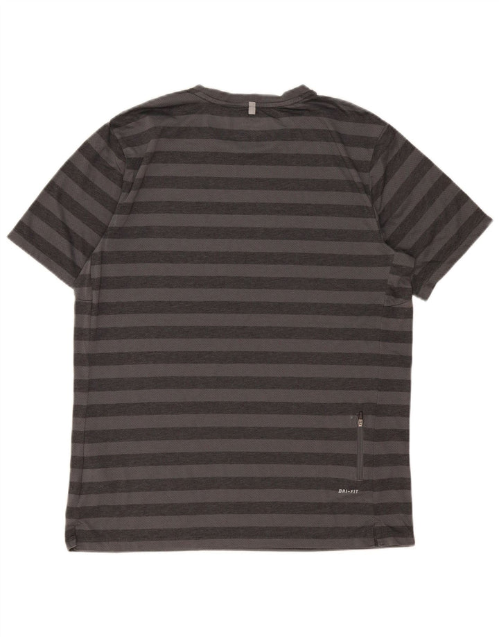 Nike Herren Dri Fit T-Shirt-Oberteil, großes grau gestreiftes Polyester