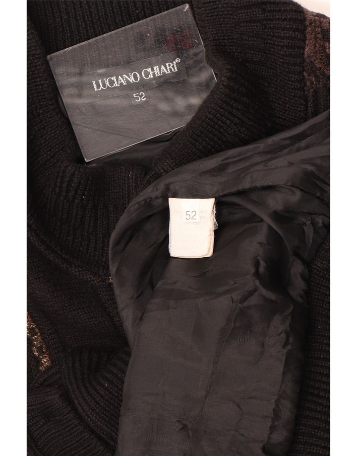 LUCIANO CHIARI Herren-Cardigan-Pullover IT 52 Große schwarze geometrische Wolle