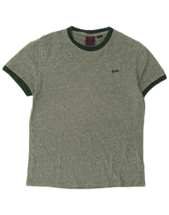 Superdry Herren T-Shirt-Oberteil aus mittelgrün gefleckter Baumwolle
