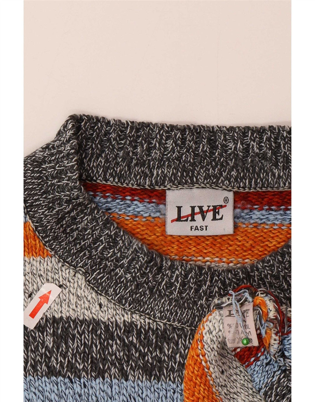 Vintage Herren-Pullover mit Rundhalsausschnitt, große, mehrfarbig gestreifte Wolle