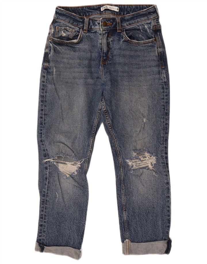 ZARA Womens Distressed Cropped Jeans EU 38 Small W28 L23 Blue