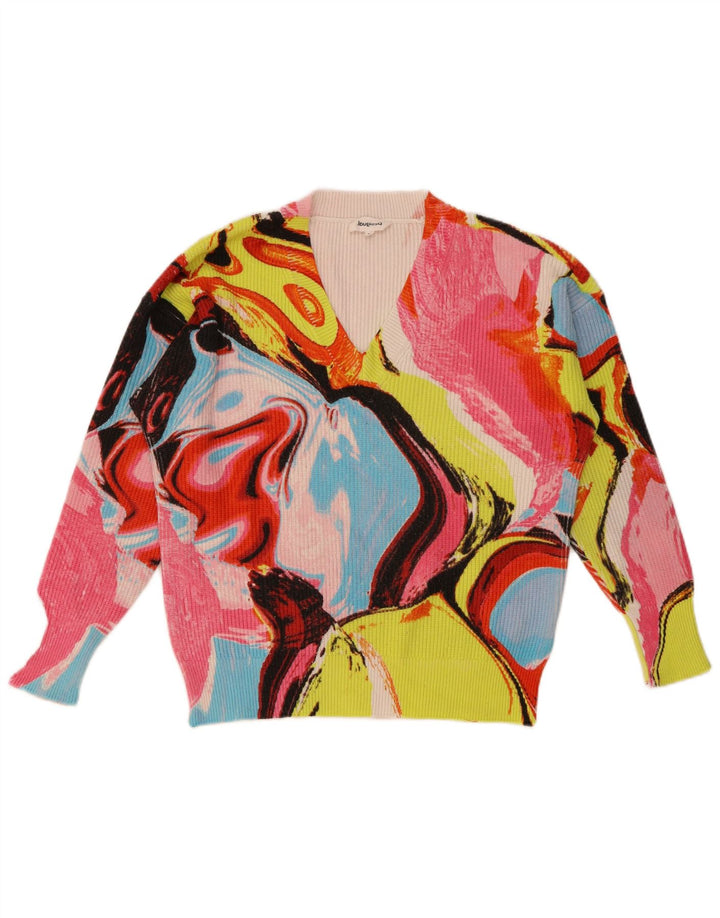 Desigual Damen-Pullover mit V-Ausschnitt, Gr. 14, mittelmehrfarbig