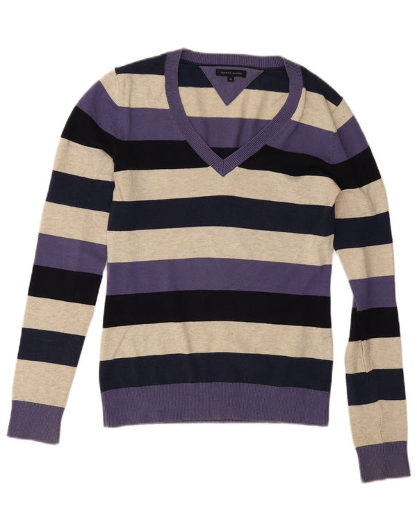 Tommy Hilfiger Damen-Pullover mit V-Ausschnitt, Gr. 6, XS, mehrfarbig gestreift