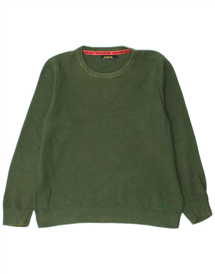 MISTRAL Herren-Pullover mit Rundhalsausschnitt, groß, grüne Baumwolle