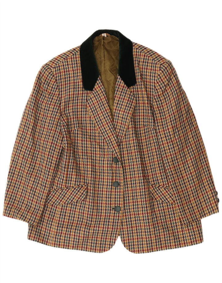 Vintage Damen 3-Knopf-Blazerjacke UK 22 3XL Mehrfarbiger Hahnentrittmuster
