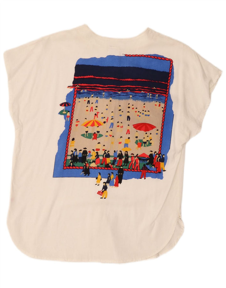 New Fast Womens Oversized Graphic Shirt Bluse EU 36 Small Weiß