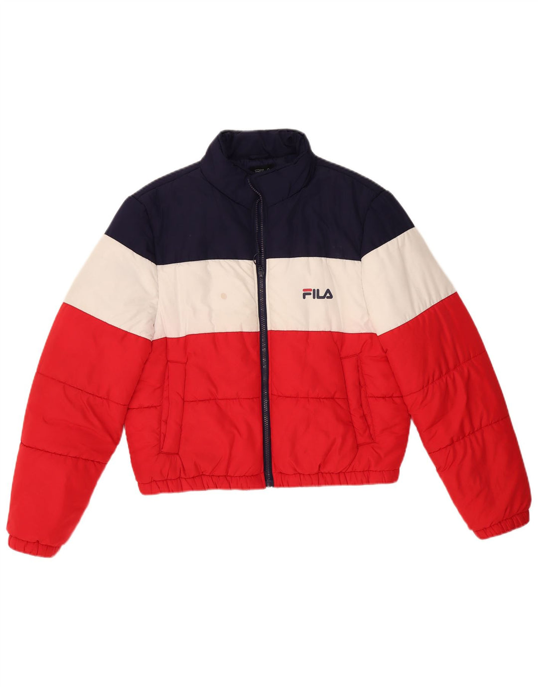 Fila Damen Crop Wattierte Jacke UK 16 Large Mehrfarbiger Farbblock
