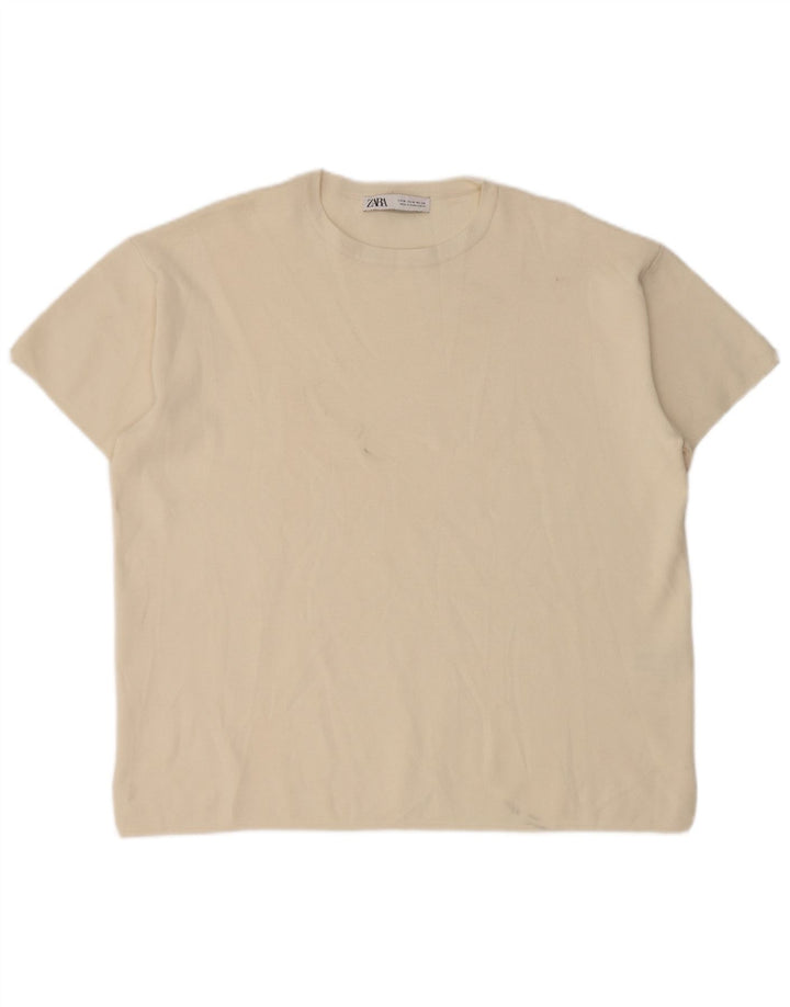 Zara Damen Übergroßes T-Shirt-Oberteil UK 14 Mittelweiße Viskose