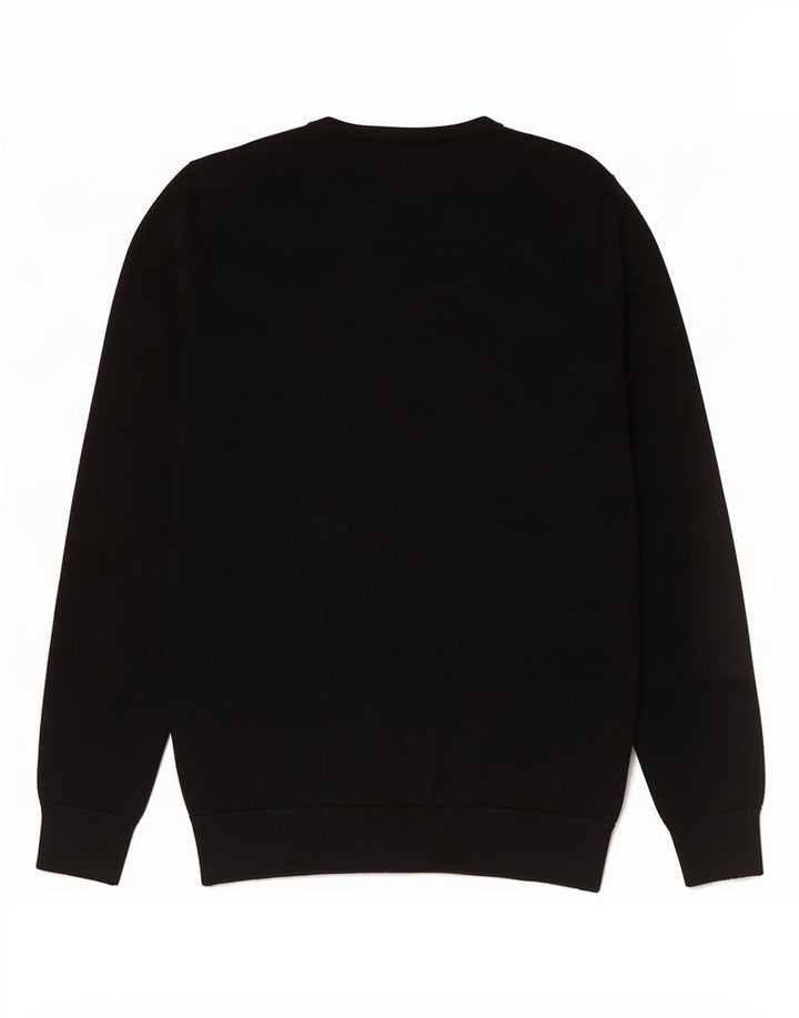 Fred Perry Herren-Pullover mit V-Ausschnitt, Größe S, schwarze Merinowolle