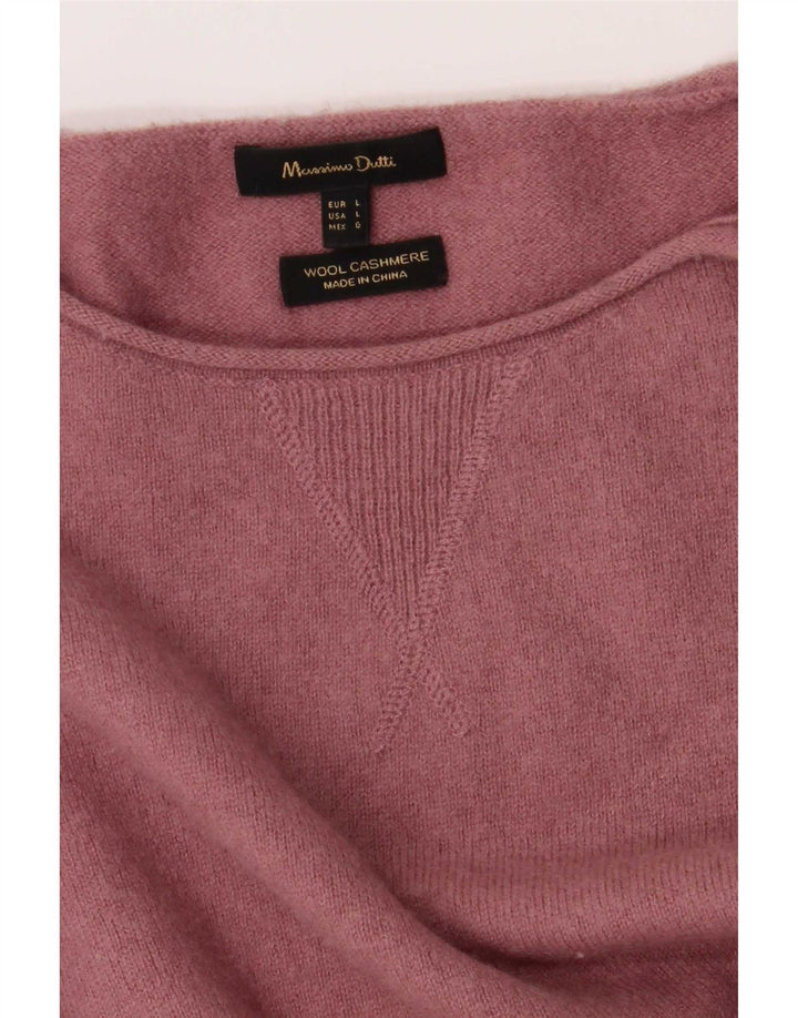 Massimo Dutti Herren-Pullover mit U-Boot-Ausschnitt, große rosa Wolle