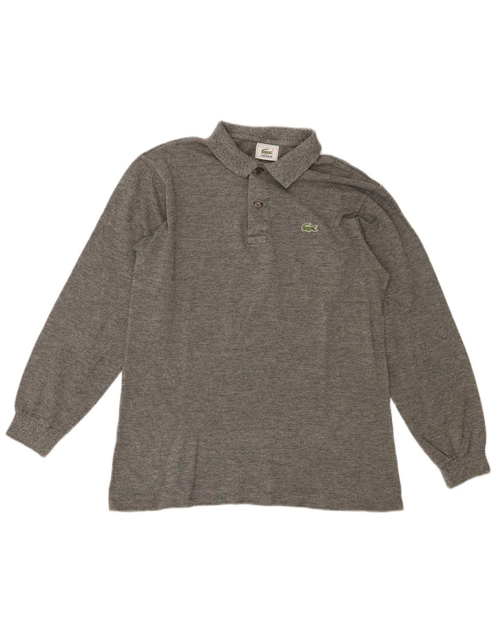 Lacoste Herren-Langarm-Poloshirt, Größe 4, mittelgrau gefleckte Baumwolle