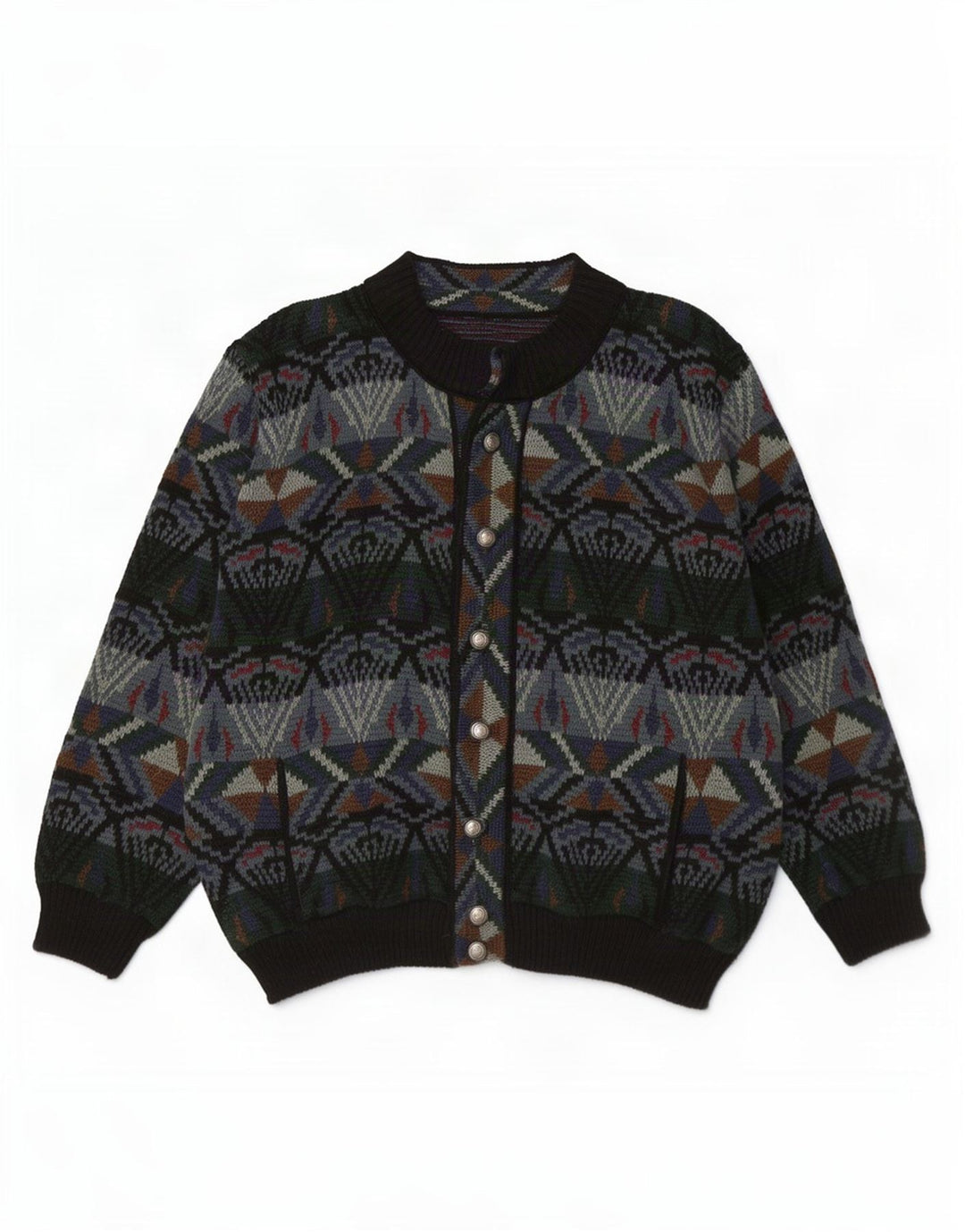 Vintage Herren Cardigan Pullover Großes grünes geometrisches Acryl